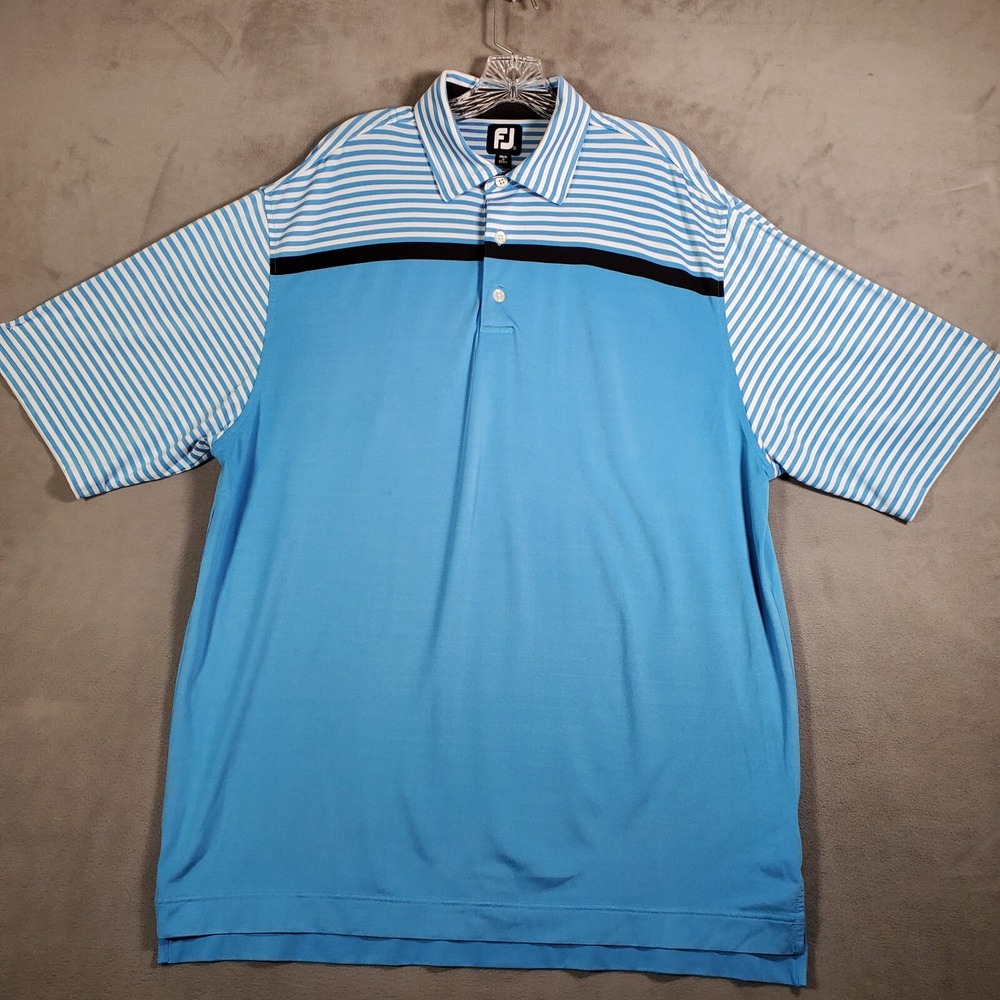 Footjoy FJ Golf Polo Shirt Mens XL Blue Stripe Colorblock Performance Preppy